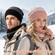 Bộ mũ len dệt kim giữ ấm ngoài trời mùa đông kèm khăn ống, unisex, 2 màu, lót lông, che tai