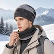 Bộ mũ len dệt kim giữ ấm ngoài trời mùa đông kèm khăn ống, unisex, 2 màu, lót lông, che tai