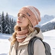 Bộ mũ len dệt kim giữ ấm ngoài trời mùa đông kèm khăn ống, unisex, 2 màu, lót lông, che tai