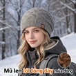 Mũ len dệt kim nữ có che tai, lót lông giữ ấm, kiểu trùm đầu, dùng cho mùa đông