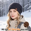 Mũ len dệt kim nữ có che tai, lót lông giữ ấm, kiểu trùm đầu, dùng cho mùa đông