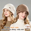 Mũ len chụp đầu nữ kiểu mũ beanie nhún xếp, gập viền, giữ ấm ngoài trời thu đông