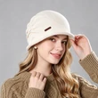 Mũ len chụp đầu nữ kiểu mũ beanie nhún xếp, gập viền, giữ ấm ngoài trời thu đông