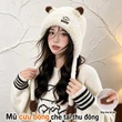 Mũ len nữ lông cừu đáng yêu, giữ ấm có che tai, hợp mặc mùa đông đi ngoài trời