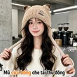 Mũ len nữ lông cừu đáng yêu, giữ ấm có che tai, hợp mặc mùa đông đi ngoài trời