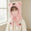 Mũ trùm đầu liền khăn quàng và khẩu trang cho bé trai bé gái mùa đông, giữ ấm che tai, họa tiết gấu dễ thương