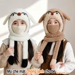 Mũ trùm đầu liền khăn quàng và che mặt cho bé trai bé gái mùa đông, giữ ấm che tai, hình chim cánh cụt dễ thương
