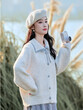 Áo khoác cardigan nữ len dệt kim cổ bẻ nơ , dáng rộng mềm mại thu đông