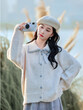 Áo khoác cardigan nữ len dệt kim cổ bẻ nơ , dáng rộng mềm mại thu đông