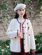 Áo khoác len cardigan nữ thêu hoa nổi bật, phối màu tương phản, mặc thu đông