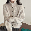 Áo khoác len cardigan nữ cổ lọ dệt kim, dáng rộng mềm mại thu đông