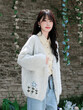 Áo cardigan len nữ dệt kim cổ V thêu hoa, dáng rộng mềm mại cho mùa thu đông