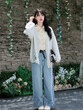 Áo cardigan len nữ dệt kim cổ V thêu hoa, dáng rộng mềm mại cho mùa thu đông
