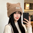 Mũ len nữ giữ ấm mùa đông, có che tai, lông mềm, tai mèo dễ thương