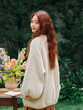 Áo cardigan len nữ dệt kim lông xù màu trắng, dáng rộng, tay dài, mặc mùa thu đông