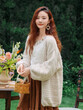 Áo cardigan nữ dệt thủ công tay phồng phong cách lười, dáng rộng dễ phối cho mùa thu đông