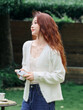 Áo khoác len cardigan nữ dệt kim cổ V đính hoa nổi cho mùa thu đông