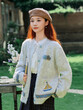 Áo khoác cardigan nữ cổ V thêu hoa văn nghệ nữ màu xám dáng rộng mặc thu đông