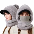 Mũ len chui đầu nữ liền khăn quàng cổ lông nhung, phối màu,... - ảnh 6