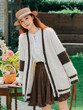 Áo cardigan len nữ phong cách học đường ngọt ngào viền phối màu, dáng rộng mềm mại cho mùa thu