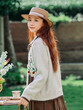 Áo len cardigan nữ phong cách vintage nghệ thuật, thêu hoa nhiều màu, viền phối màu, mặc thu
