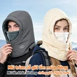 Mũ liền khăn quàng và khẩu trang nữ mùa đông lót lông giữ ấm, che cổ, chui đầu, chắn gió, bịt tai