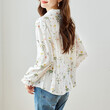 Áo sơ mi nữ dài tay cổ bẻ viền ren thêu cotton mùa hè