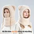 Mũ len nữ trùm đầu liền khăn quàng và khẩu trang, lót lông giữ ấm, che tai, dùng cho mùa đông ngoài trời