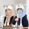 Mũ len chui đầu liền khăn quàng và che mặt cho bé trai bé gái, giữ ấm mùa đông, có bịt tai, họa tiết hoạt hình dễ thương