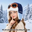 Mũ phi công kèm kính cho bé trai bé gái, lót lông giữ ấm, che tai, dùng mùa đông ngoài trời
