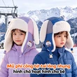 Mũ trẻ em bé trai bé gái hình chó dễ thương, chui đầu, lót lông giữ ấm, che tai cho mùa đông