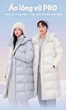Áo phao lông vũ dáng dài unisex mùa đông , lông ngỗng 90%, kiểu phồng