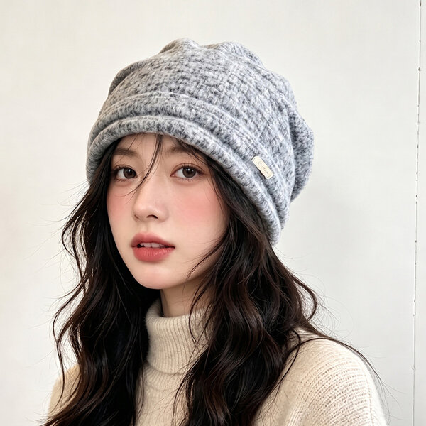 Mũ len nữ trùm đầu giữ ấm có che tai cho mùa thu đông