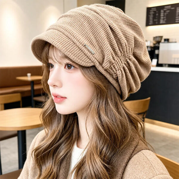 Mũ len nhung tăm nữ kiểu Hàn dáng chụp xếp nếp phong cách...