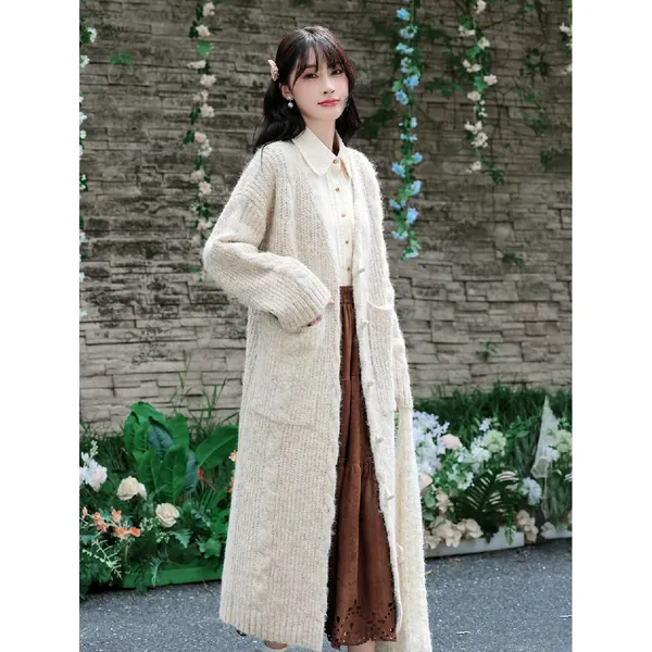Áo khoác cardigan nữ len dệt kim dáng siêu dài dày dặn phong cách...