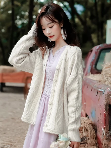 Áo len cardigan nữ dệt kim cổ V phong cách ngọt ngào, tay dài,...