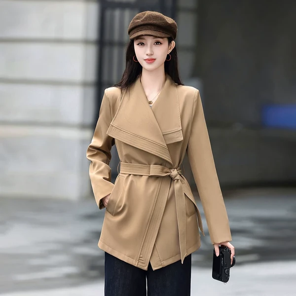 Áo khoác nữ dáng dài vừa, cổ ve lớn, thắt eo, mặc thu đông ,...