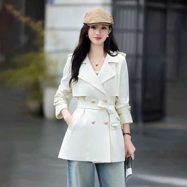 Áo khoác nữ cổ vest hai hàng khuy phong cách cổ điển dáng dài...
