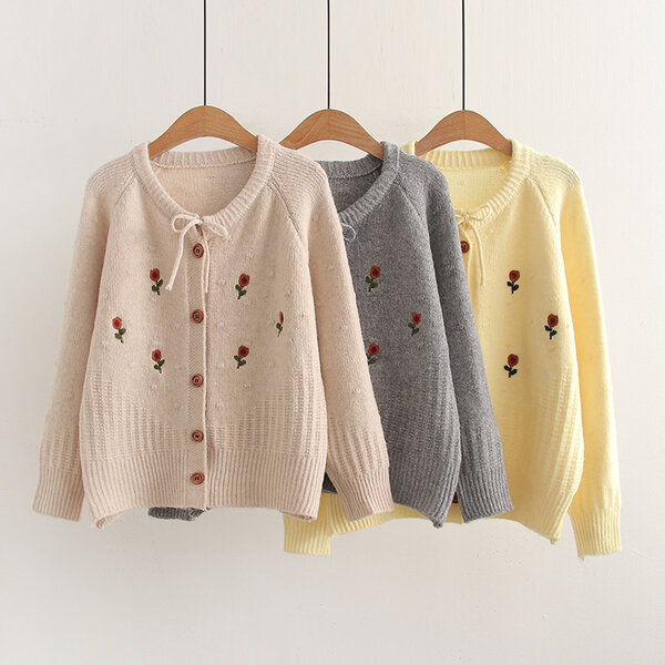 Áo len cardigan dệt kim thêu hoa nhỏ phong cách học viện cho nữ
