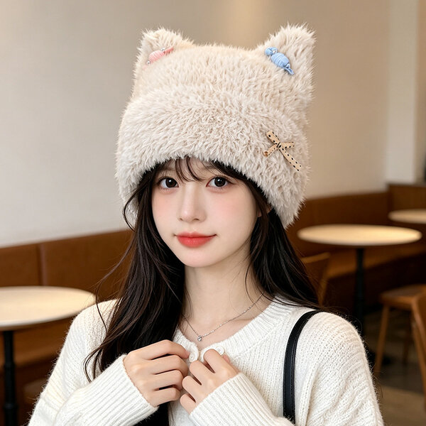 Mũ len chui đầu nữ giữ ấm mùa đông, che tai, tai mèo ngọt ngào...