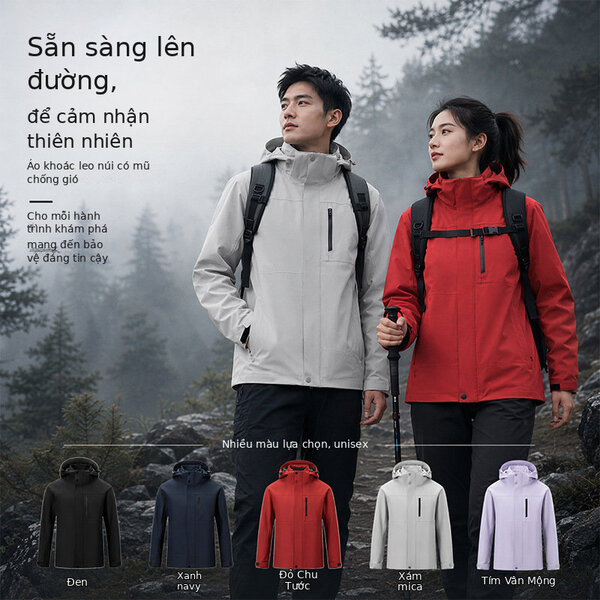 Áo khoác outdoor 3 trong 1 nam nữ, 2 lớp ép keo, chống gió chống...