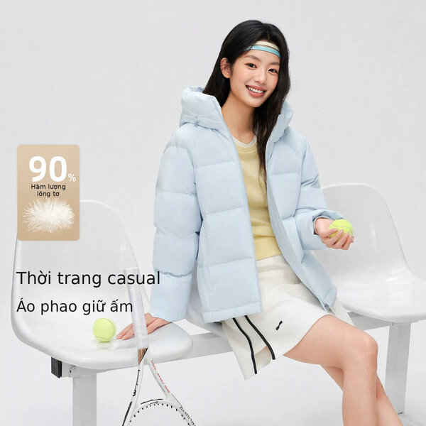 Áo phao nữ lông vũ dáng ngắn mùa đông, phong cách casual, phù...