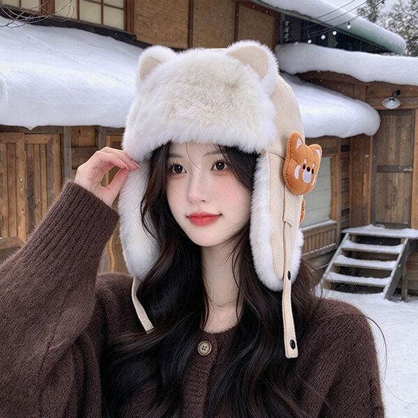 Mũ nữ mùa đông đi ngoài trời giữ ấm chống lạnh, mũ gấu...