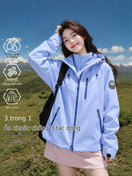 Áo khoác leo núi ngoài trời 3 trong 1 nam nữ, bộ 2 món thu đông,...