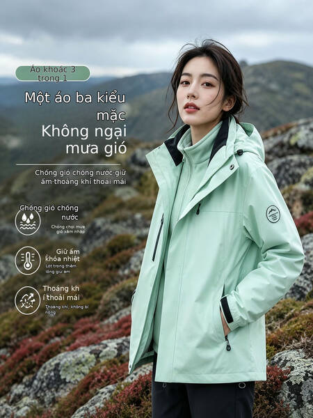 Áo khoác leo núi 3 trong 1 phong cách outdoor cho nam nữ, bộ 2 món,...