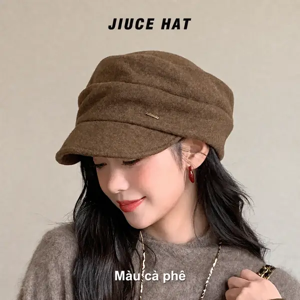 Mũ lưỡi trai nữ dạ len trơn màu vành mềm