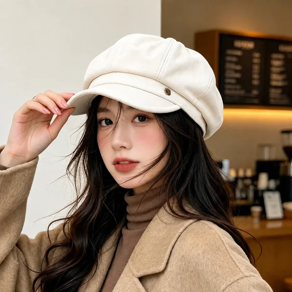 Mũ beret nữ bát giác vành ngắn , retro, đội thu đông khi đi chơi...