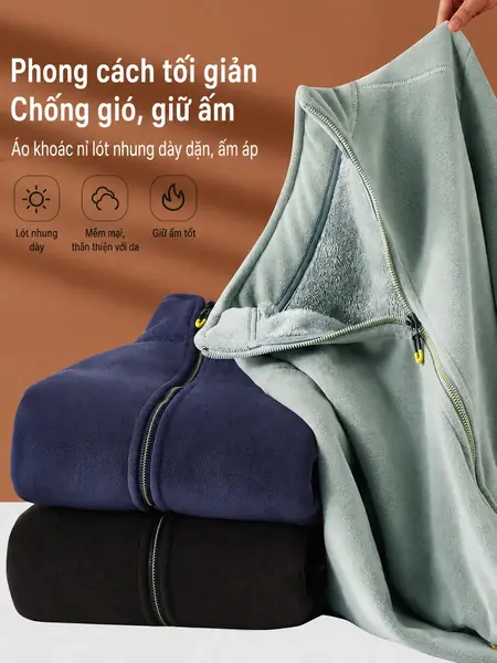 Áo khoác nỉ lông cừu nam nữ dày giữ ấm, mặc lót trong áo...