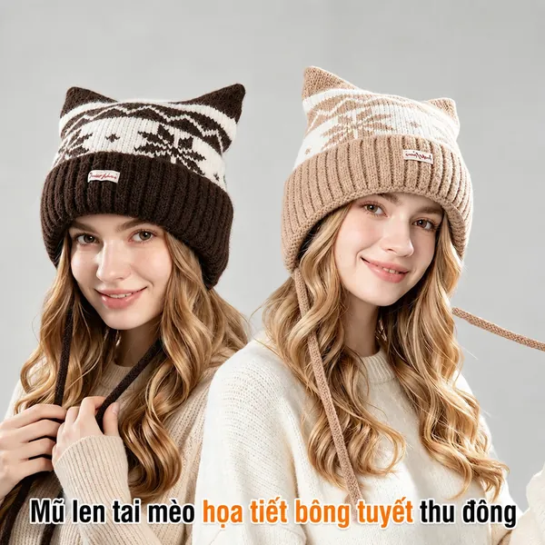 Mũ len nữ, kiểu tai mèo, giữ ấm che tai, phù hợp mùa đông và...