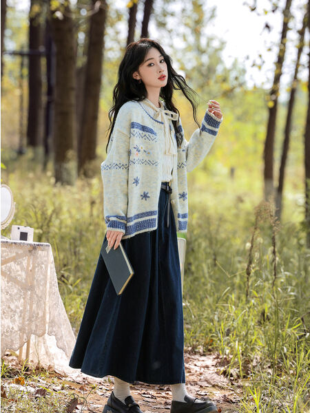 Áo khoác len cardigan nữ dệt kim phong cách lười, cổ tròn dáng...